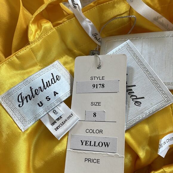Interlude Couture Collection Silk Yellow Dress Size 8 - Picture 12 of 14